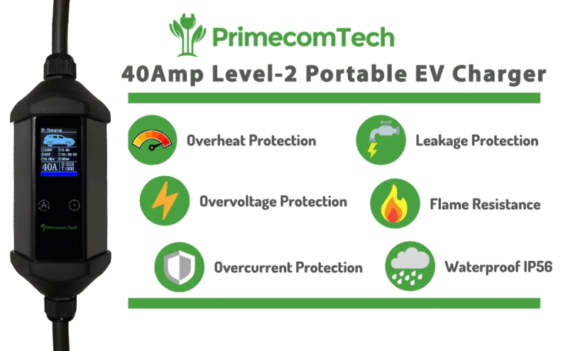 Primecom 40 & 48 Amp Level 2 EV Charger 220 Volt | 30 - 40 - 50 Feet Only In ElectoGb