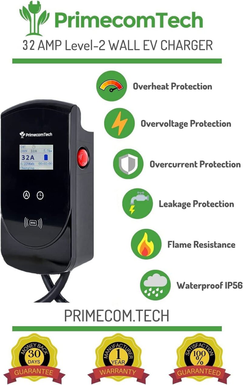 Primecom 32 & 40 Amp Level 2 EV Charger | 220 Volt | 25 & 30 Feet Length Only In ElectoGb