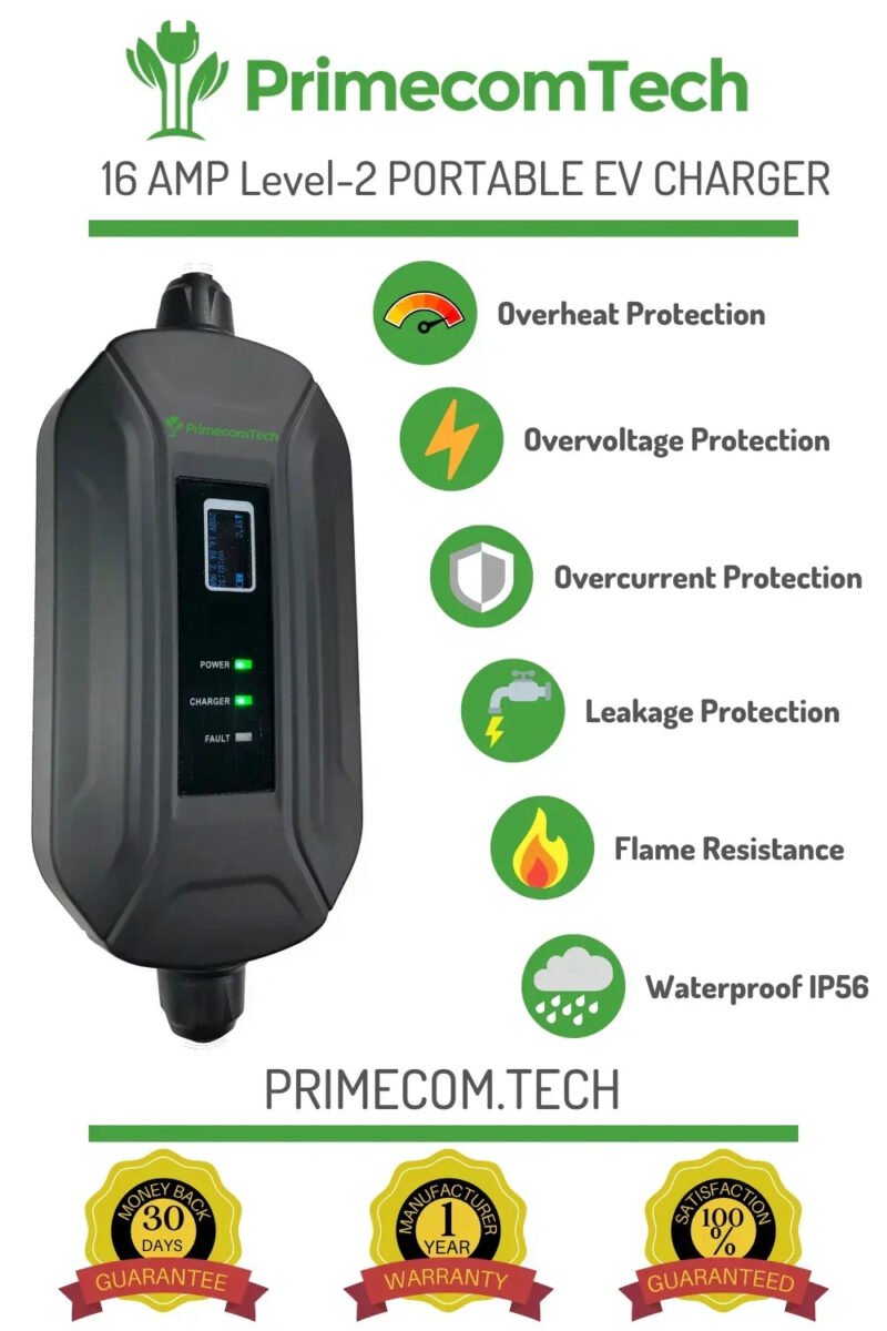Primecom 24 Amp Level 2 EV Charger Amperage Adjustable: 10A - 16A - 24A Only In ElectoGb