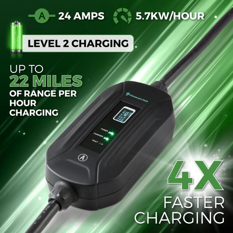 Primecom 24 Amp Level 2 EV Charger Amperage Adjustable: 10A - 16A - 24A Only In ElectoGb